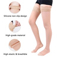 Bas de contention pour femmes, opaques, mi-cuisses, sexy, respirants, en nylon et élasthanne, tricotés, unis, avec bordure en dentelle