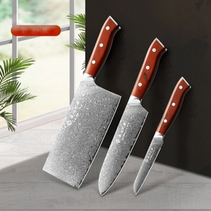 Profession elles 3-teiliges VG10-Küchenmesserset aus echtem Damast stahl, die drei Nieten sind wie Rubine auf dem roten ABS-Griff eingestellt - Product Image 6