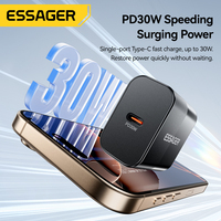 Adaptateur secteur mural ESSAGER avec prise européenne, 20W 30W Gan, port unique USB-C, type C, chargeur mural miniature pour téléphone portable, voyage et maison