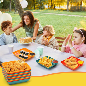 Ensemble de 6 plateaux modernes écologiques sans BPA en plastique pour chips et trempettes, avec coupelles à sauce, pour fêtes et hôtels - Product Image 2