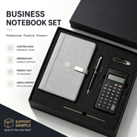 Ensemble cadeau de carnet d'affaires en PU gris avec logo personnalisé, fermeture magnétique, journal pour cadeau d'entreprise, vente en gros