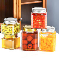 Toples kaca persegi penyimpanan makanan dapur, toples kaca persegi, Penyimpanan makanan dapur, wadah jernih, wadah madu, botol segel, saus panas, cabai