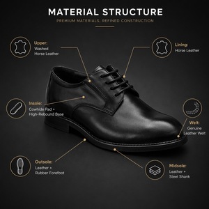 <span class=keywords><strong>Scarpe</strong></span> Derby in Pelle di Cavallo Lavata per Uomo, Suola in Pelle Goodyear, Allacciatura Formale per Affari - Product Image 4