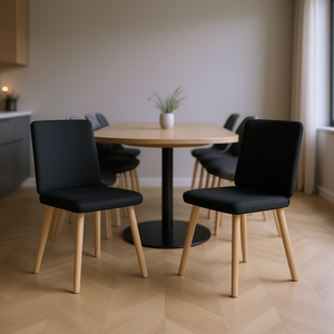 Sedie da Pranzo in Tessuto Nero con Gambe in Legno, Design Scandinavo Moderno, Arredamento per la Casa - Product Image 2