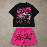 Ensemble 2 pièces homme : T-shirt vintage court délavé à l'acide et short, avec logo personnalisé sérigraphié, style survêtement d'été coupe ample DTG
