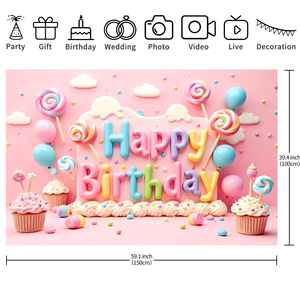 Bonbonfarbener 3D-Effekt Eiscreme-Lollipop Hintergrund Partybanner für Kinder Mädchen Geburtstagsdekoration - Product Image 6