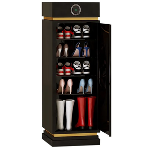 Porte-chaussures vertical moderne ultra-fin rotatif en bois et métal - Gain de place - Durable - Montage facile - Installation gratuite - Product Image 4