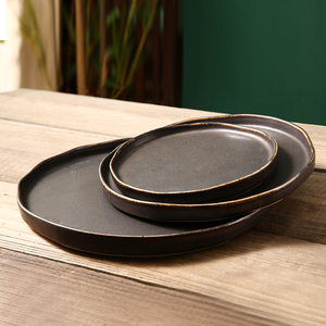 Platos redondos de cerámica negra, <span class=keywords><strong>vajilla</strong></span> personalizada de postre para hotel y restaurante - Product Image 3