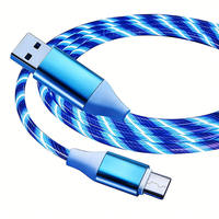 Kabel USB C LED Menyala dengan Cahaya LED Mengalir, Kabel Pengisian Cepat Tipe C, Kabel Tipe A ke P, USB Tipe C