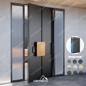 Série de portes d'entrée en aluminium design moderne, porte d'entrée géométrique de luxe avec serrure intelligente - Product Image 5