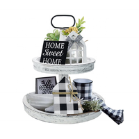 Support de plateau rond en bois décoratif de ferme à deux niveaux pour les décorations saisonnières de fête à domicile