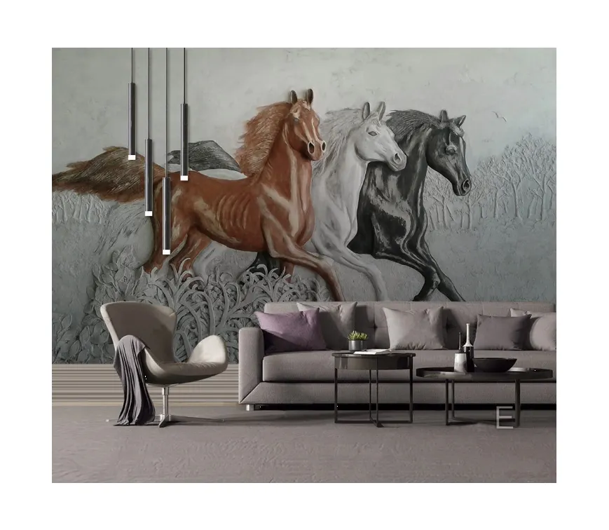 High quality home decoration wall mural 3d embossed horse wall paper