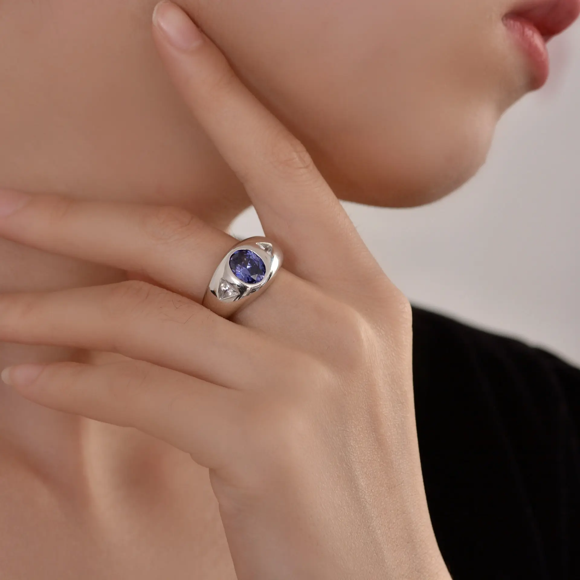 7*9 мм синий сантанит и бриллиантовое кольцо в 925 стерлингового серебра модные милые круглые стильные женские мужские свадебные украшения
