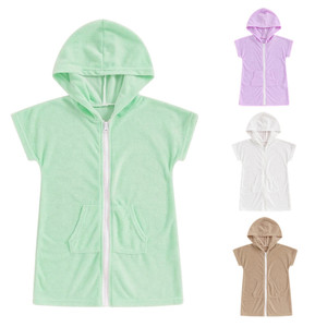 Comodo Accappatoio con Cappuccio per Bambini in Spugna di Poliestere, Alta Qualità, con Zip Frontale, Costume <span class=keywords><strong>da</strong></span> <span class=keywords><strong>Bagno</strong></span> e Copricostume - Product Image 1