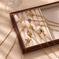 Kalung Liontin Elegan Gaya Liburan Pantai Lautan Kura-Kura Baja Anti Karat Lapis Emas 18k untuk Wanita, Laris untuk Relaksasi dan Pesta