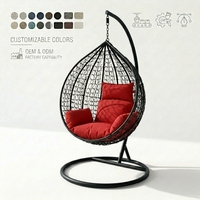 Fauteuil suspendu œuf personnalisé en rotin PE noir avec support, pour jardin et terrasse