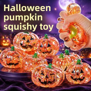 Juguete antiestrés de goma blanda con diseño de cabeza de calabaza de Halloween, novedoso, con purpurina, al por mayor, para descompresión transfronteriza - Product Image 6