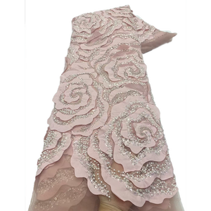 ผ้าลูกไม้เนื้อเน็ตปักลายมุกพร้อมเลื่อมสำหรับชุดแต่งงานเจ้าสาวจาก NI.AI African Tissue Cord Lace - Product Image 1