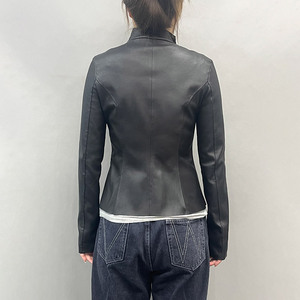 Veste en cuir d'agneau extensible pour <span class=keywords><strong>femme</strong></span>, veste de motard en cuir élastique asymétrique avant-gardiste et ajustée pour <span class=keywords><strong>femme</strong></span> - Product Image 3