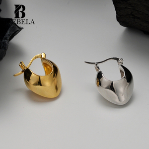 Orecchini a Clip Vintage in Argento Sterling 925, Placcati in Oro, Geometrici e Lucidi per Ragazze - Product Image 2