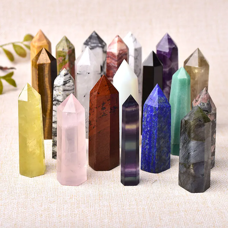 Wholesale Natural Crystal Crystal Point Healing Crystal Wand Tower Reiki Stone Carved