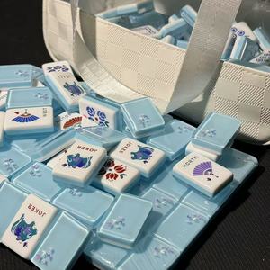 Set Mahjong di Lusso Blu Perla Trasparente Bam Bird con 160 Tessere Intagliate, Set Mahjong Personalizzato Serie Piante, Regalo - Product Image 3