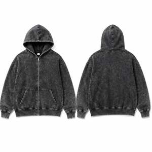 Fabricantes de Ropa Urbana, Sudadera con Capucha y Cierre Completo de Felpa Francesa 100% Algodón, Diseño de Alta Calidad con Lavado Ácido - Product Image 2
