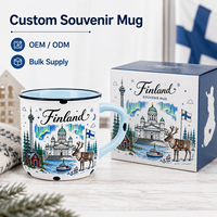 Mug à café en céramique souvenir de Finlande, Europe, motif mignon de renne aurore, design pour mug en grès, personnalisable OEM ODM, vente en gros