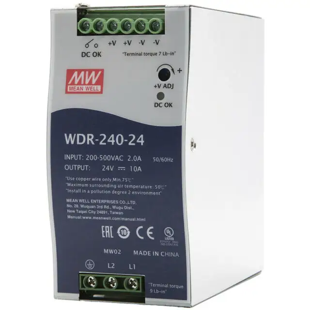 Meanwell WDR-240-24/ WDR-240-48 240W DIN Catu Daya Input Lebar