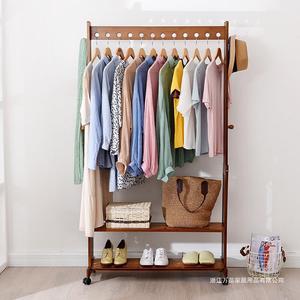 Simple Floor Standing <b>Clothes</b> <b>Rack</b> With Shelf For Bedroom Storage Nan Bamboo Material Multifunctional Clothing Organizer - Product Image 1