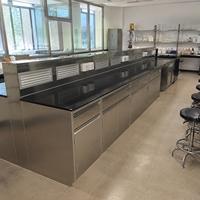 Banc de travail de laboratoire de chimie humide, mobilier de laboratoire, table de laboratoire en acier inoxydable avec armoires de rangement intégrées