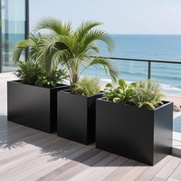 Jardinière rectangulaire contemporaine en acier pour extérieur, grande taille, avec trou de drainage, revêtement poudré, pour la maison