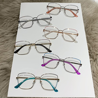 Gafas de Metal Cuadradas para Mujer con Logotipo Personalizado, Montura de Moda con Combinación de Colores, Gafas Ópticas Anti Luz Azul para Mujer