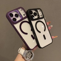 Étui de téléphone PC avec support magnétique pour objectif pour iPhone 18 17 16 15 14 13 12 Pro Max Plus avec film protecteur d'objectif transparent anti-chute gaufré
