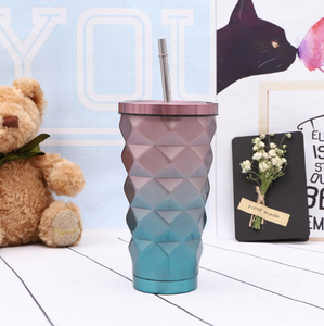 高品質16オンスビジネス二重壁ステンレス鋼カスタマイズされたロゴコーヒーマグ金属ストロー付き - Product Image 1