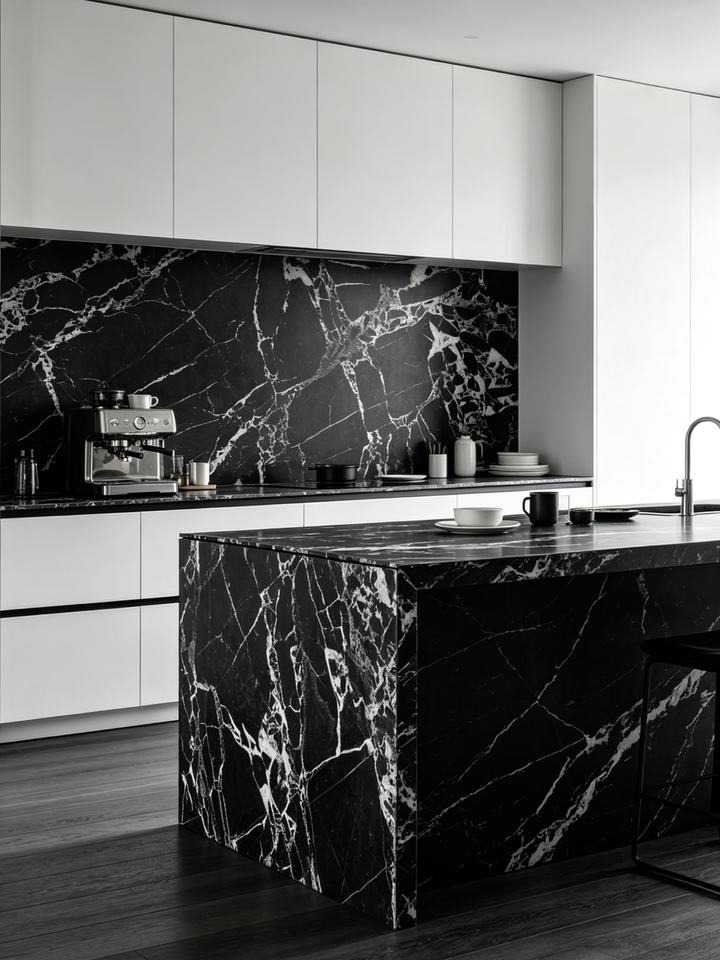 Bold Contrast Black Breccia Marble Natural Stone Big Slab for Kitchen ...