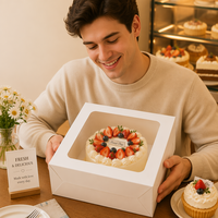 Boîte à gâteau personnalisée portable avec impression dorée, emballage alimentaire pour pâtisserie, pour desserts de fête d'anniversaire