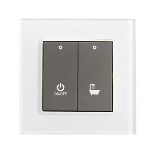 Smart Hotel White Tempered Glass Frame and Gray Middle Plastic Part of Two Button Light Switch