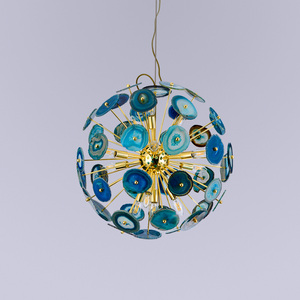 Plafonnier Art-dynastie en pierre d'agate verte, éclairage de livre, 6 lumières LED Spoutnik Lampara, pierre minérale avec structure en or - Product Image 3