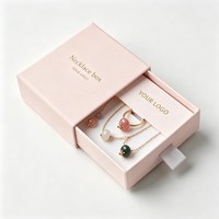 Boîte à bijoux rose de luxe moderne personnalisée avec insert tiroir pour collier, bracelet, boucles d'oreilles, boîte à tiroir avec logo de marque