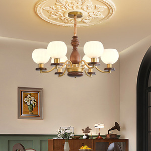 American Vintage French Retro Chandelier Multi Head Led <b>Light</b> For Living Room Bedroom Walnut Color <b>Ceiling</b> Lamp - Product Image 5