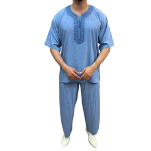 Elegant Handmade Moroccan <b>Men</b> Short Sleeve Jabador <b>Thobe</b> Islamic Traditional Lounge Casual Dress - Product Image 1