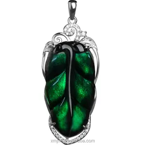 S925 Silver Inlaid Natural Ink Emerald Grade A Jadeite Ink Emerald Leaf Green Jade Pendant Fashion Simple Ladies
