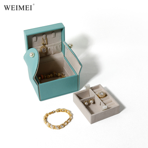 Boîte de rangement pour bijoux WEIMEI en cuir et velours double couche, verte, avec logo personnalisé, pour bagues, colliers, bracelets, étui à bijoux - Product Image 4