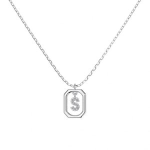 Dylam Rhodium 14K Gold Plated Dainty CZ Alphabet Letter <b>Necklace</b>, Personalized Name <b>Initial</b> -S- <b>Necklace</b> for Women Female - Product Image 1