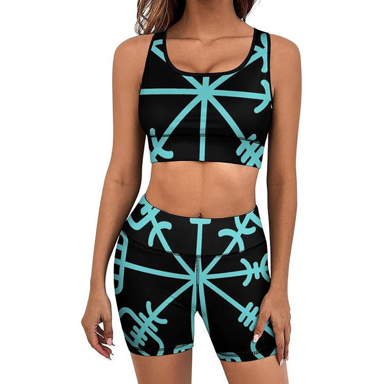 Workout Sets for Women 2-Piece Breathable Seamless Yoga Shorts Crop Top Matching Gym Athletic Clothing Set Four-Way Stretch