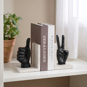Sujetalibros de metal AK Brass con diseño de mármol blanco y negro, juego de 2, soportes decorativos para libros para decoración de estanterías en el hogar, oficina o biblioteca. - Product Image 2