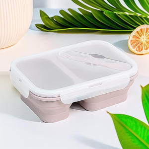 Boîte à lunch pliable en silicone avec cuillère et fourchette, anti-fuite, sans BPA, empilable, pour le bureau, l'école, les voyages, le camping, micro-ondes - Product Image 2
