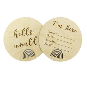 Hello World Rainbow Newborn Annonce Sign Plaque de statistiques de naissance <span class=keywords><strong>en</strong></span> bois avec motif gravé - Product Image 1