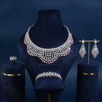 Parure de mariage de luxe haut de gamme en zircon, style pompon, en laiton rhodié, pour mariages, fêtes, fiançailles, anniversaires, disponible en gros
